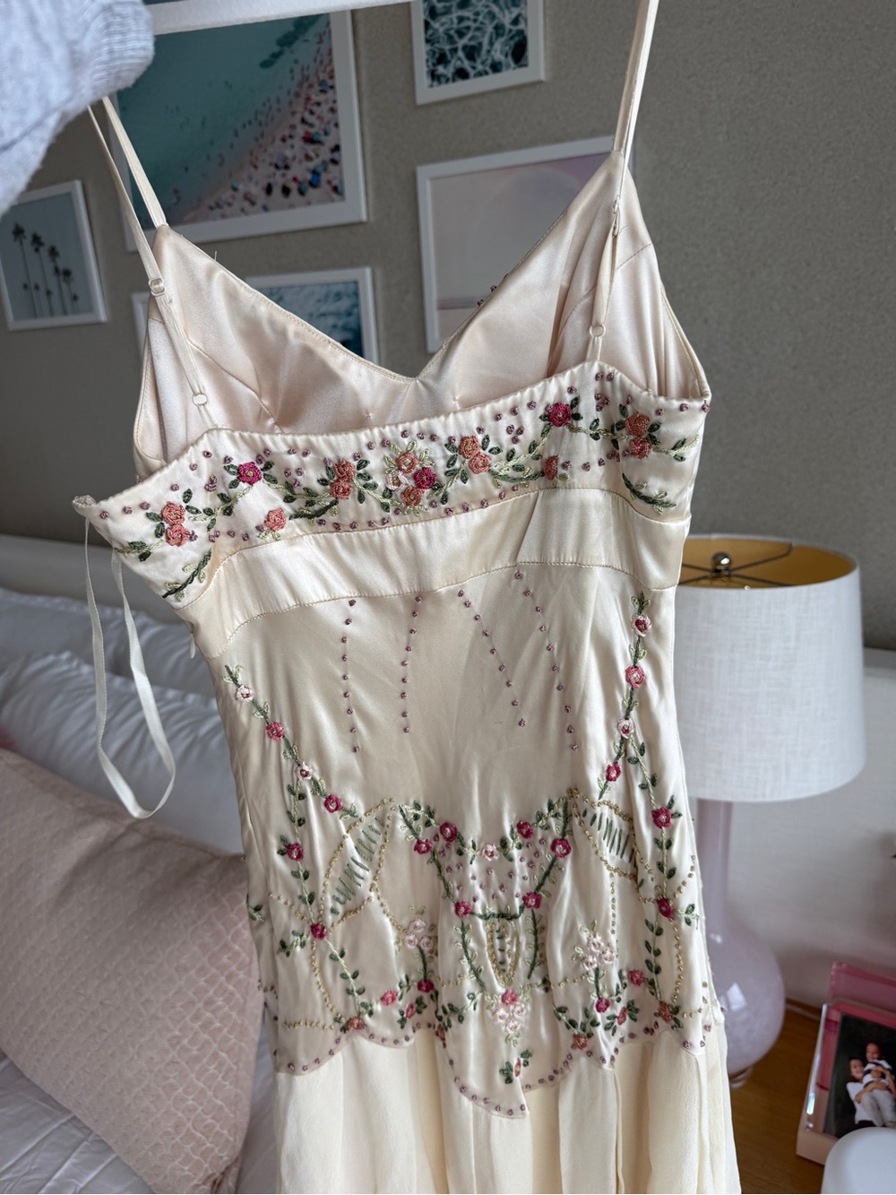 Sue Wong Ivory Midi Dress with Pink & Green Floral Embroidery - Picture 4 of 6